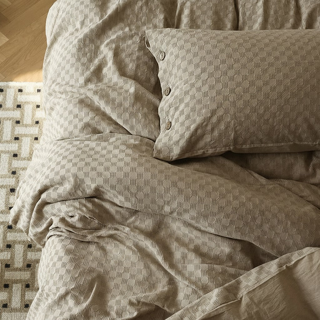 300TC Washed Cotton Checkerboard Jacquard Flat Suite: Includes Complimentary Mulberry Silk Insert
