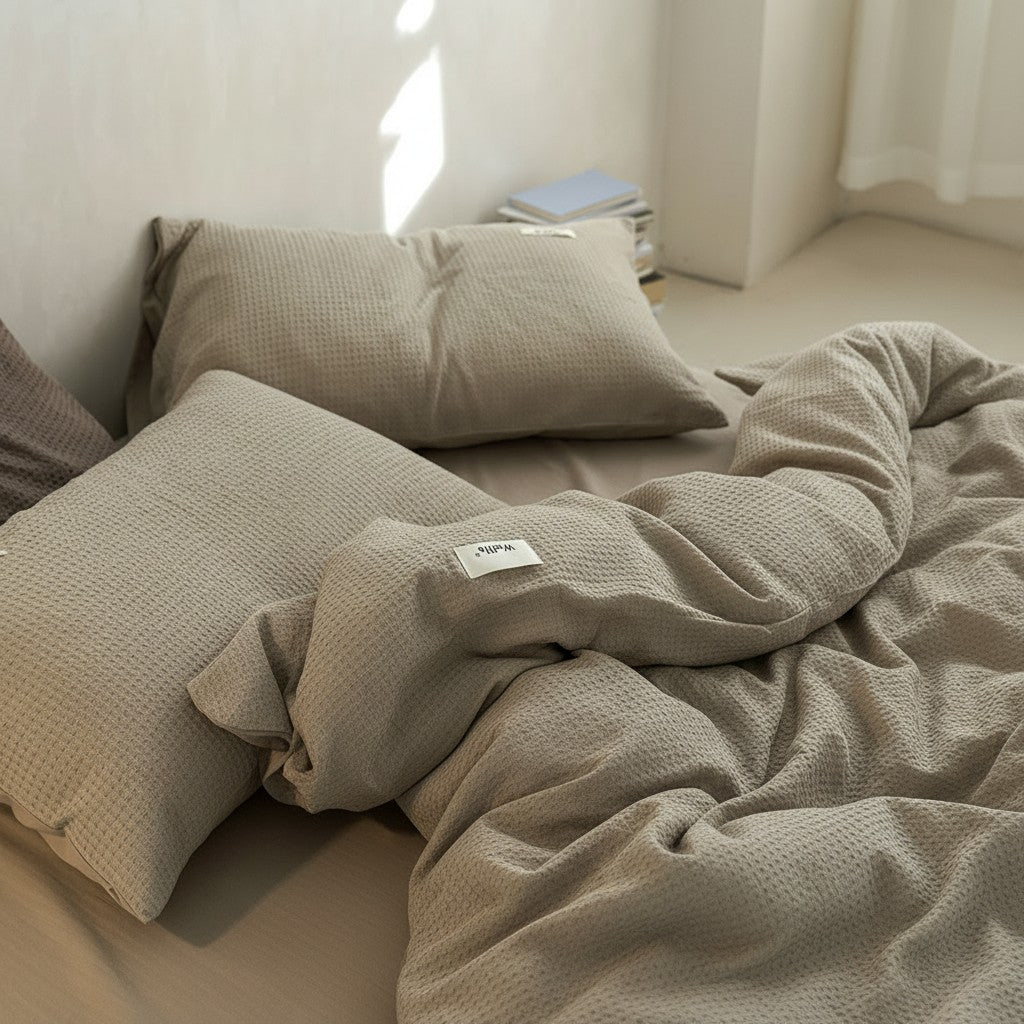 600TC Premium Waffle Texture Flat Suite: Includes Complimentary Mulberry Silk Insert