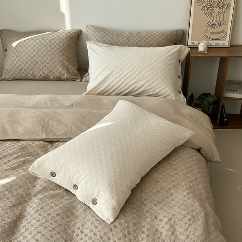 300TC Washed Cotton Checkerboard Jacquard Flat Suite: Includes Complimentary Mulberry Silk Insert