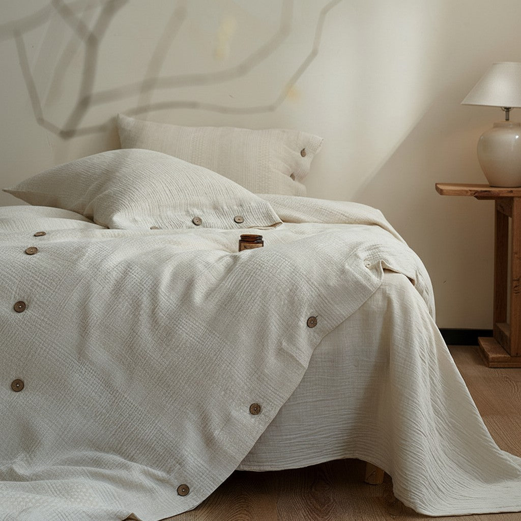 Cotton-Linen Vintage Button Flat Suite: Includes Complimentary Mulberry Silk Insert