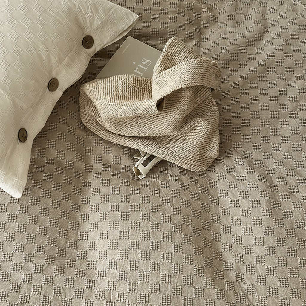 300TC Washed Cotton Checkerboard Jacquard Flat Suite: Includes Complimentary Mulberry Silk Insert