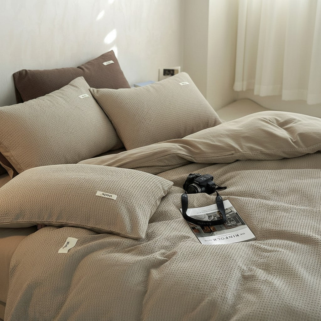600TC Premium Waffle Texture Flat Suite: Includes Complimentary Mulberry Silk Insert