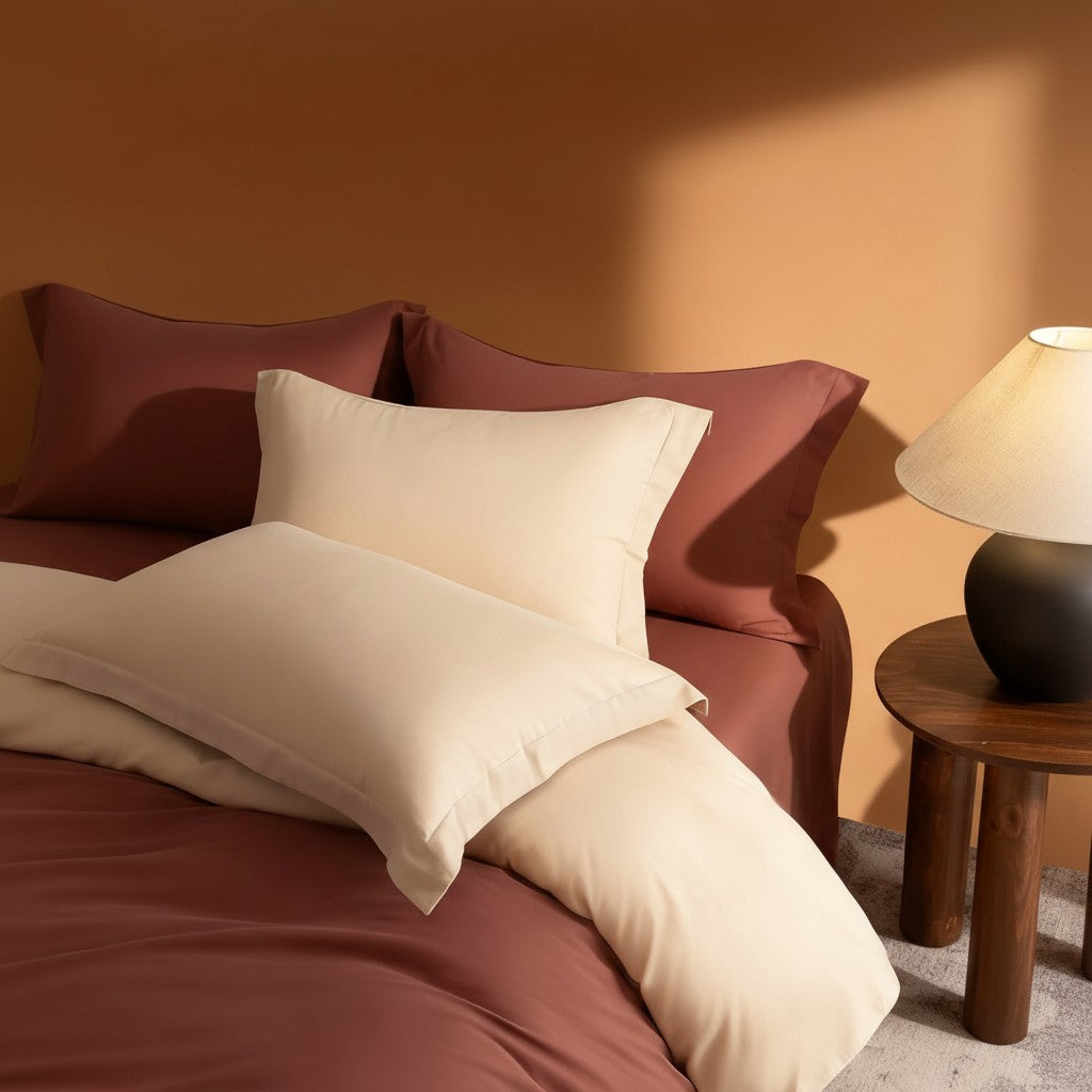 1000TC Luxury Double-Brushed Two-Tone Fitted Suite: Includes Complimentary Mulberry Silk Insert