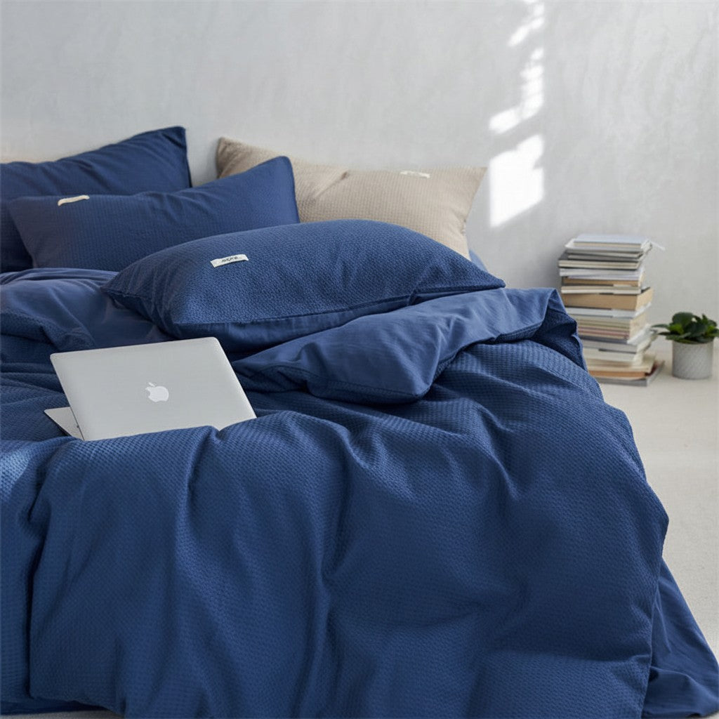 600TC Premium Waffle Texture Flat Suite: Includes Complimentary Mulberry Silk Insert