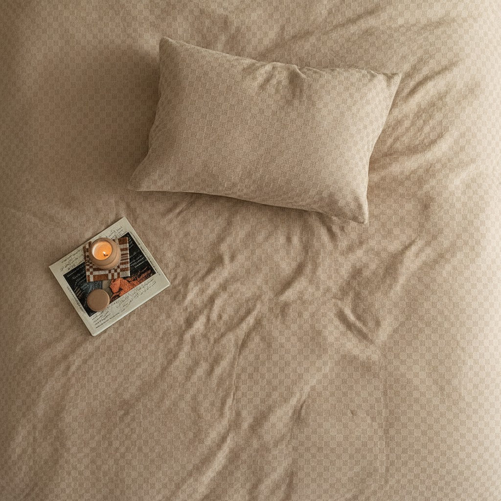 300TC Washed Cotton Checkerboard Jacquard Fitted Suite: Includes Complimentary Mulberry Silk Insert