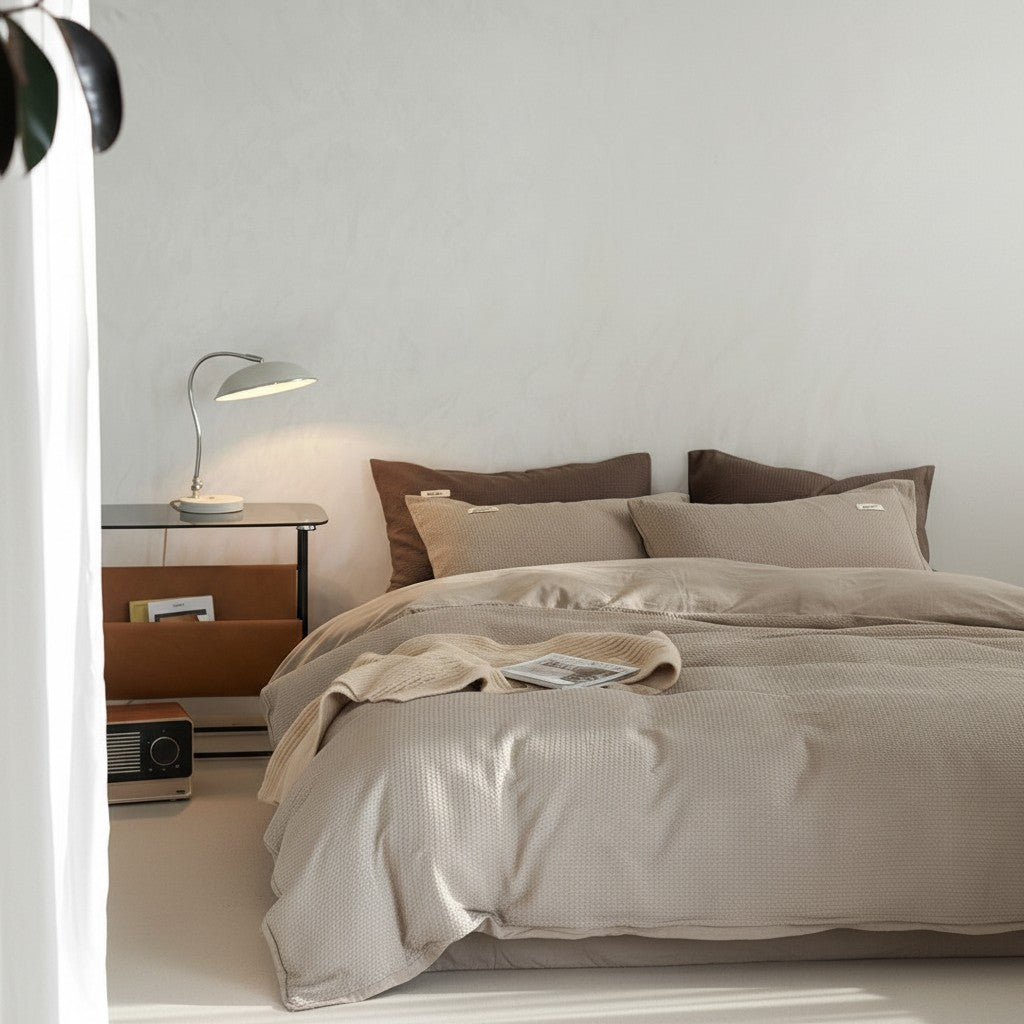600TC Premium Waffle Texture Flat Suite: Includes Complimentary Mulberry Silk Insert