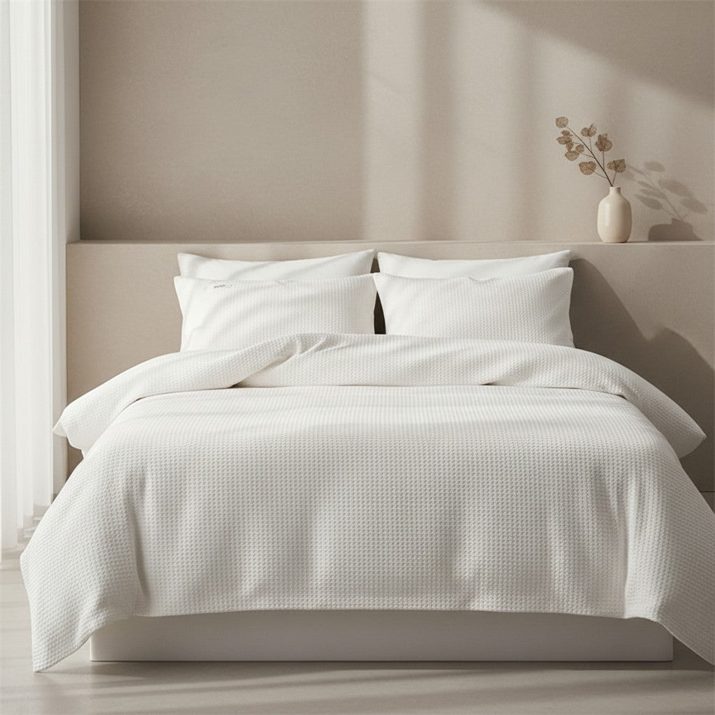 600TC Premium Waffle Texture Flat Suite: Includes Complimentary Mulberry Silk Insert