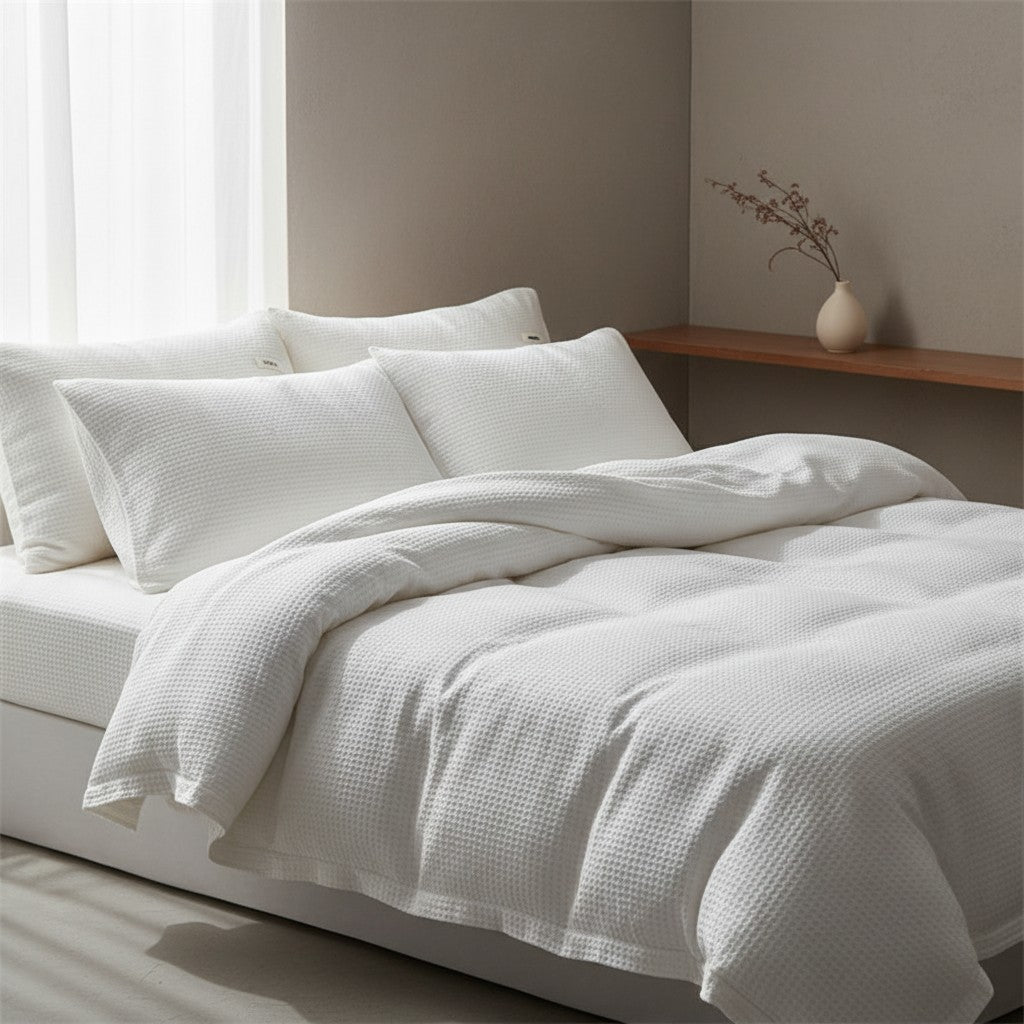 600TC Premium Waffle Texture Flat Suite: Includes Complimentary Mulberry Silk Insert