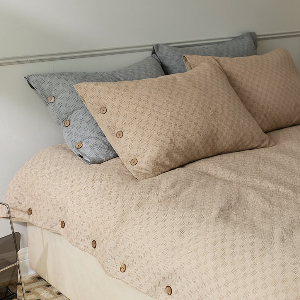 300TC Washed Cotton Checkerboard Jacquard Fitted Suite: Includes Complimentary Mulberry Silk Insert