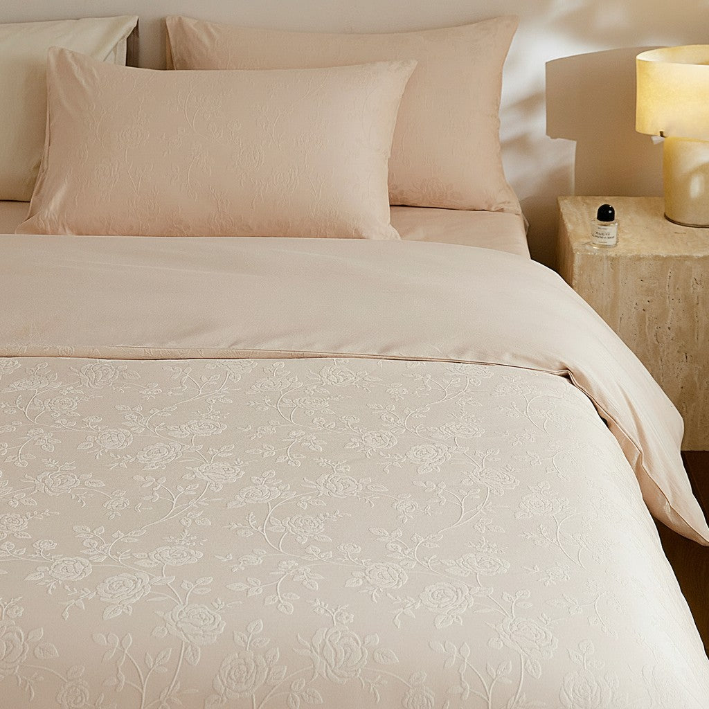 300TC Artisanal Floral Jacquard Fitted Suite: Includes Complimentary Mulberry Silk Insert