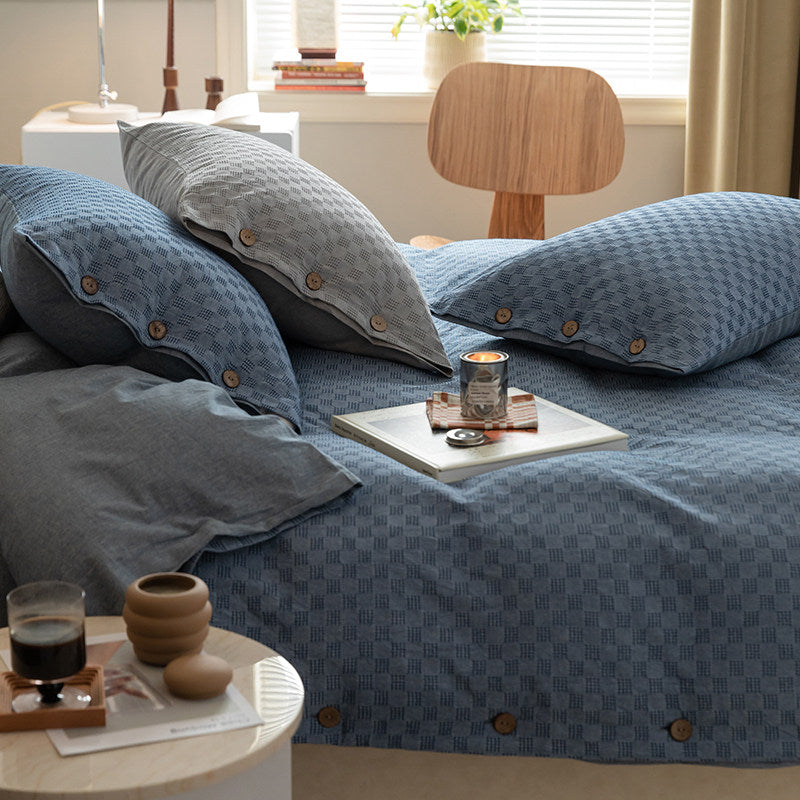 300TC Washed Cotton Checkerboard Jacquard Flat Suite: Includes Complimentary Mulberry Silk Insert