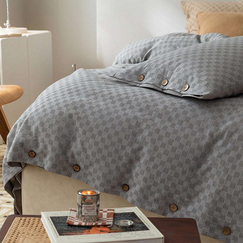 300TC Washed Cotton Checkerboard Jacquard Flat Suite: Includes Complimentary Mulberry Silk Insert