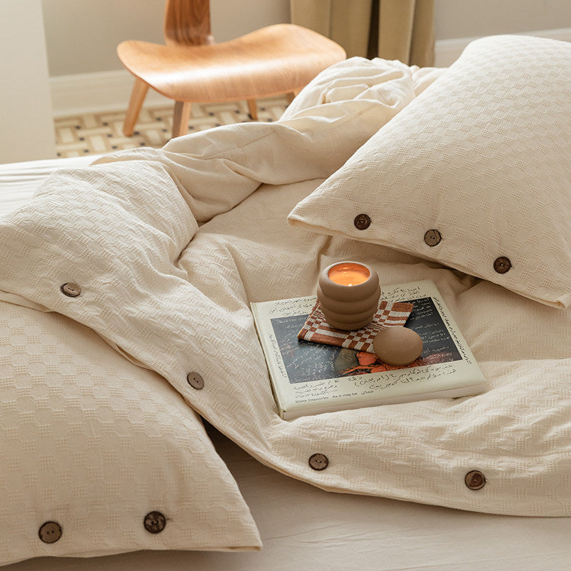 300TC Washed Cotton Checkerboard Jacquard Fitted Suite: Includes Complimentary Mulberry Silk Insert