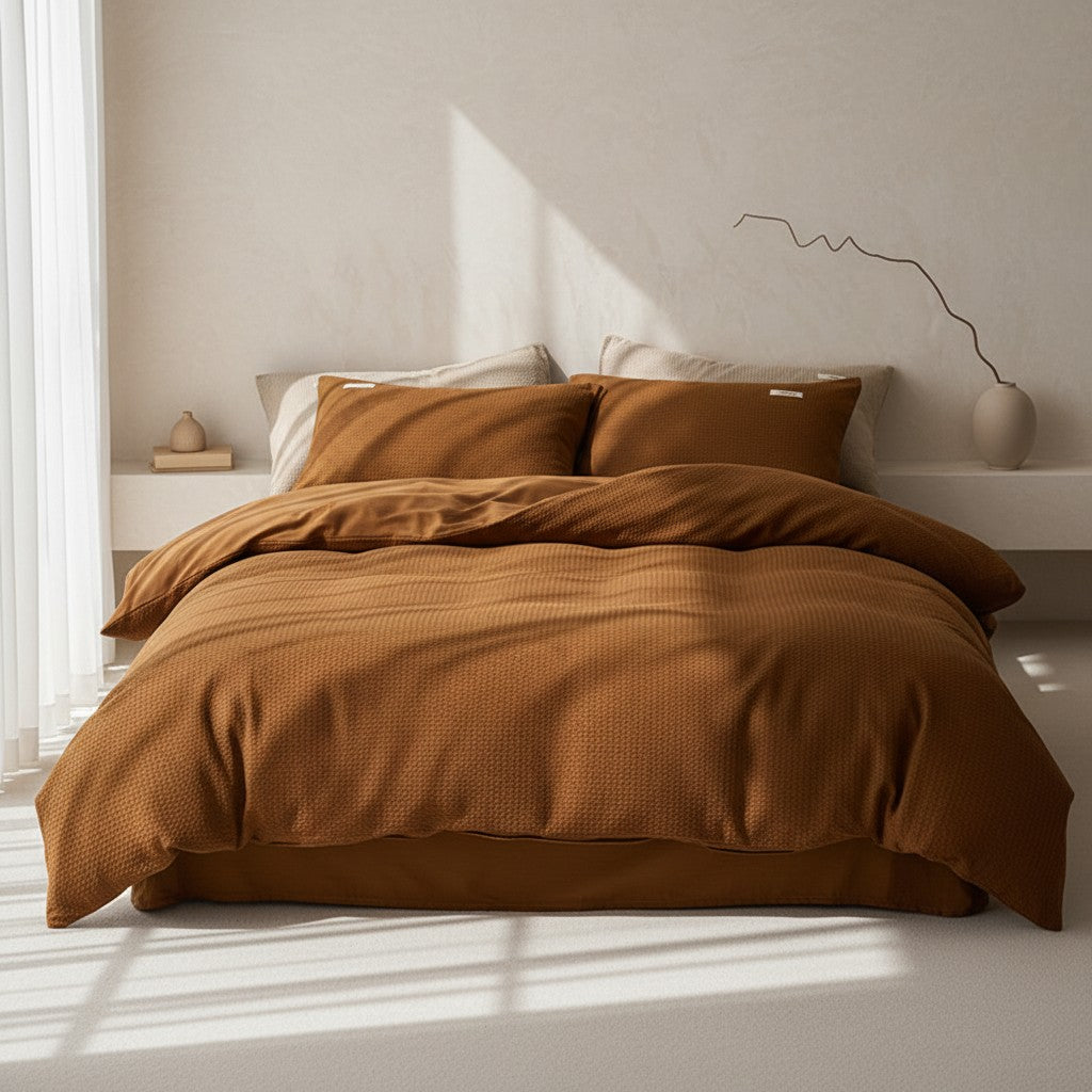 600TC Premium Waffle Texture Fitted Suite: Includes Complimentary Mulberry Silk Insert