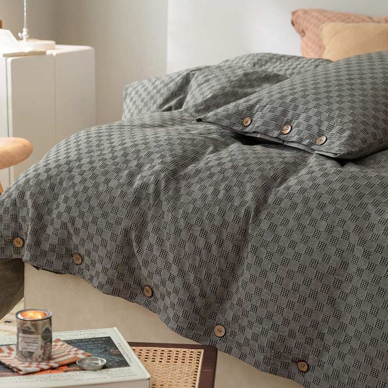 300TC Washed Cotton Checkerboard Jacquard Flat Suite: Includes Complimentary Mulberry Silk Insert