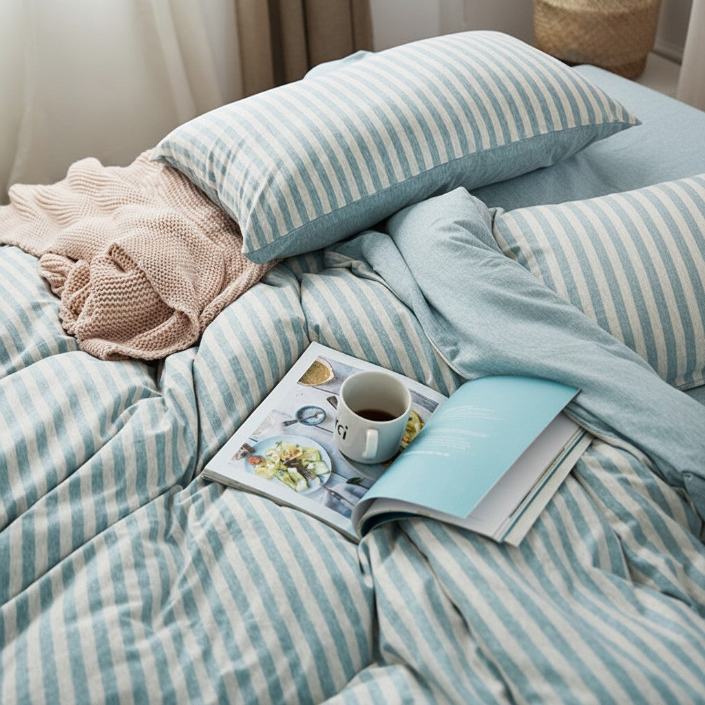 Classic Stripe Cotton Jersey 4-Piece Bedding Set | Standard Fit 10" (25cm)