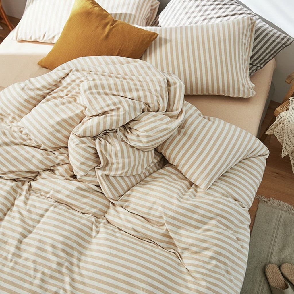 Classic Stripe Cotton Jersey 4-Piece Bedding Set | Standard Fit 10" (25cm)