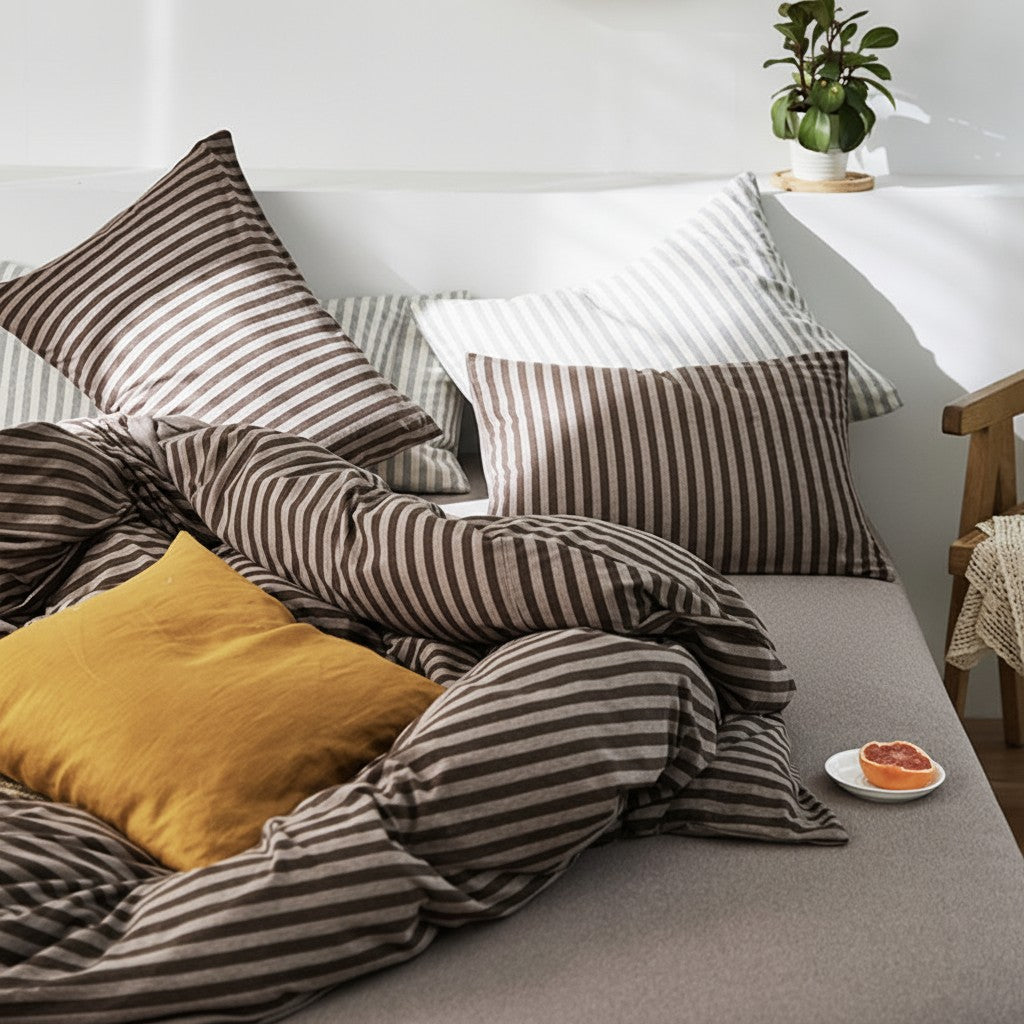 Classic Stripe Cotton Jersey 4-Piece Bedding Set | Standard Fit 10" (25cm)