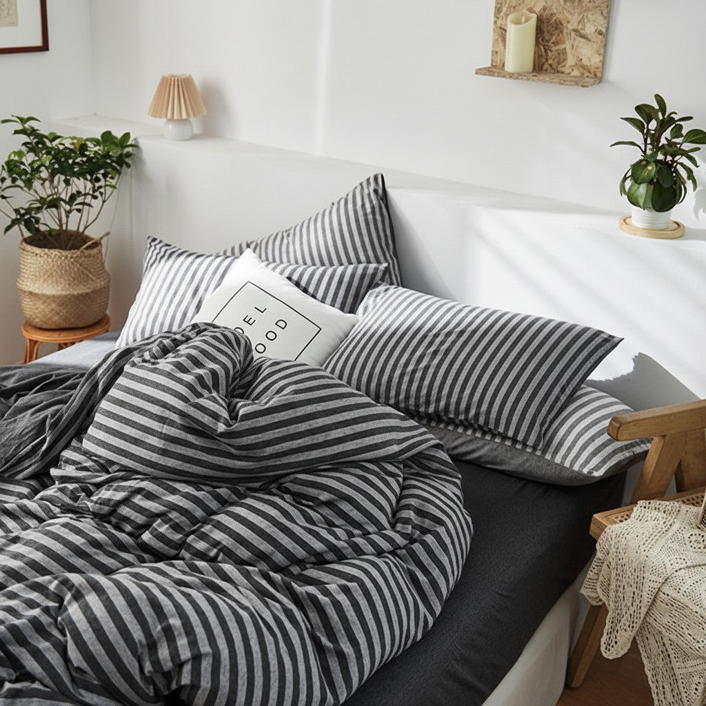 Classic Stripe Cotton Jersey 4-Piece Bedding Set | Standard Fit 10" (25cm)
