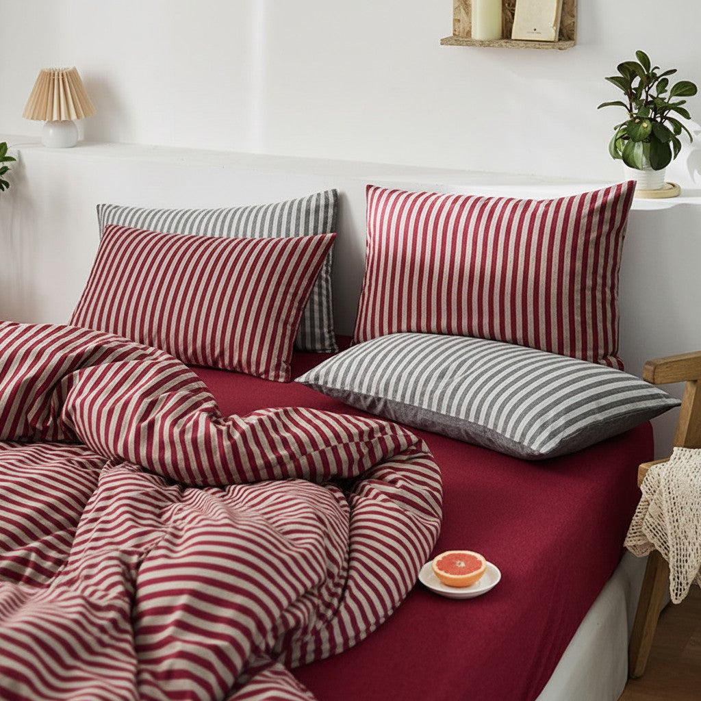 Classic Stripe Cotton Jersey 4-Piece Bedding Set | Standard Fit 10" (25cm)