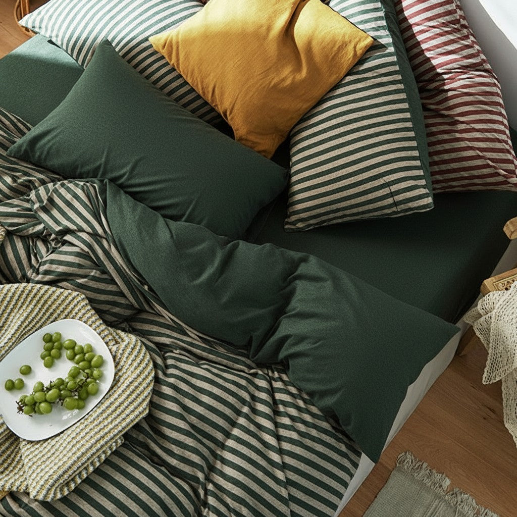 Classic Stripe Cotton Jersey 4-Piece Bedding Set | Standard Fit 10" (25cm)