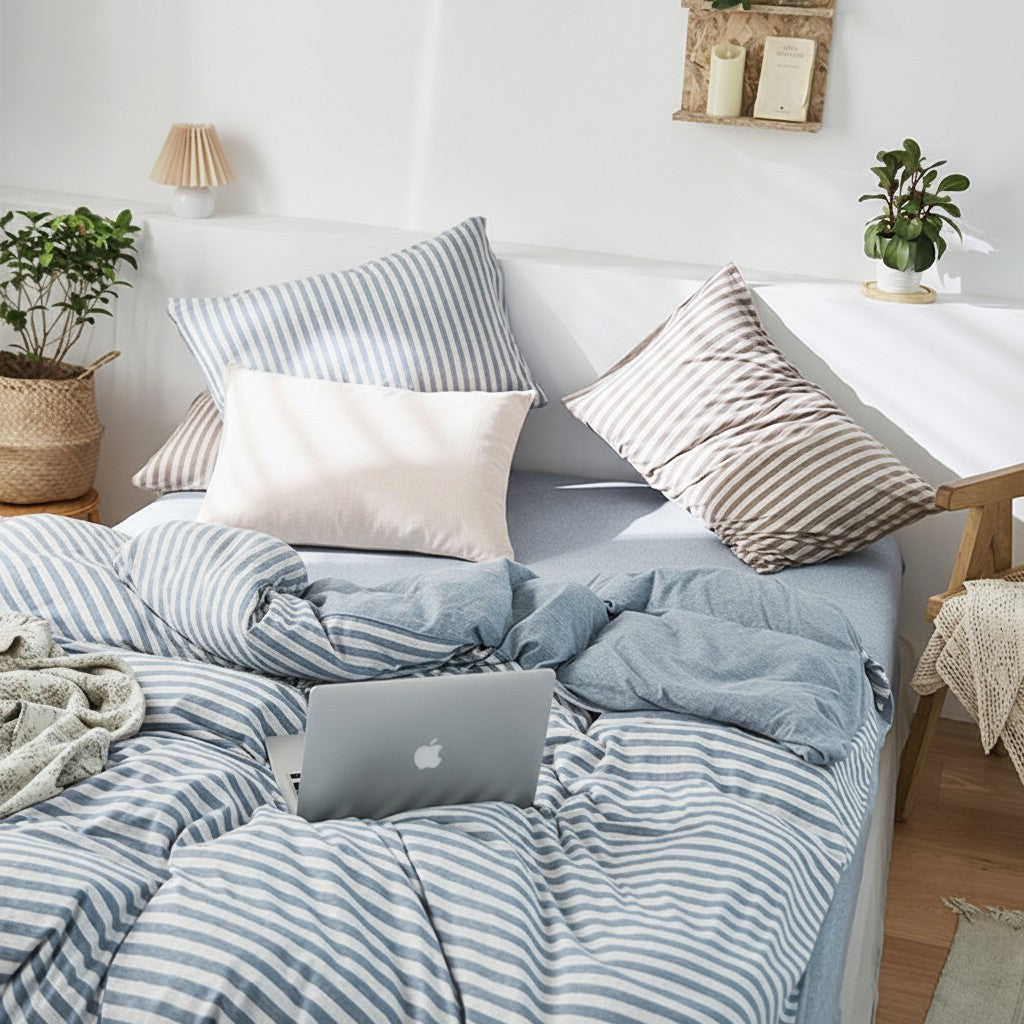Classic Stripe Cotton Jersey 4-Piece Bedding Set | Standard Fit 10" (25cm)