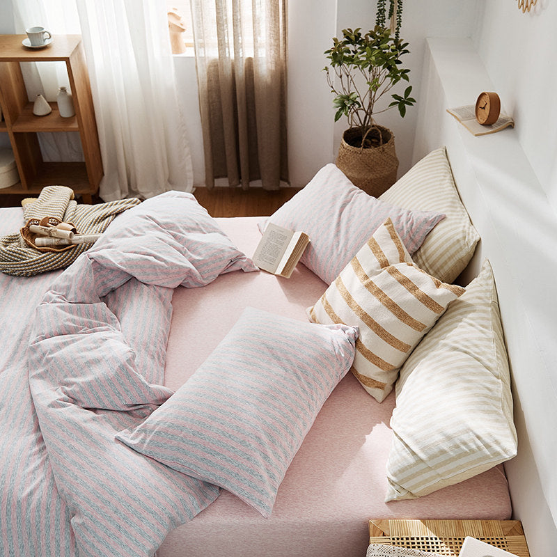Classic Stripe Cotton Jersey 4-Piece Bedding Set | Standard Fit 10" (25cm)