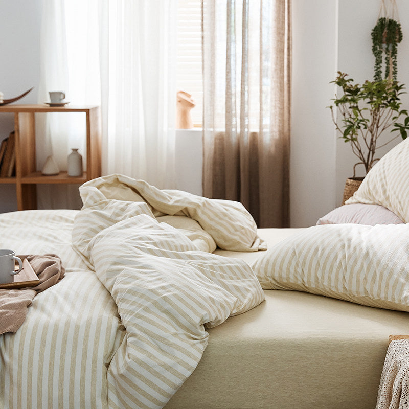 Classic Stripe Cotton Jersey 4-Piece Bedding Set | Standard Fit 10" (25cm)