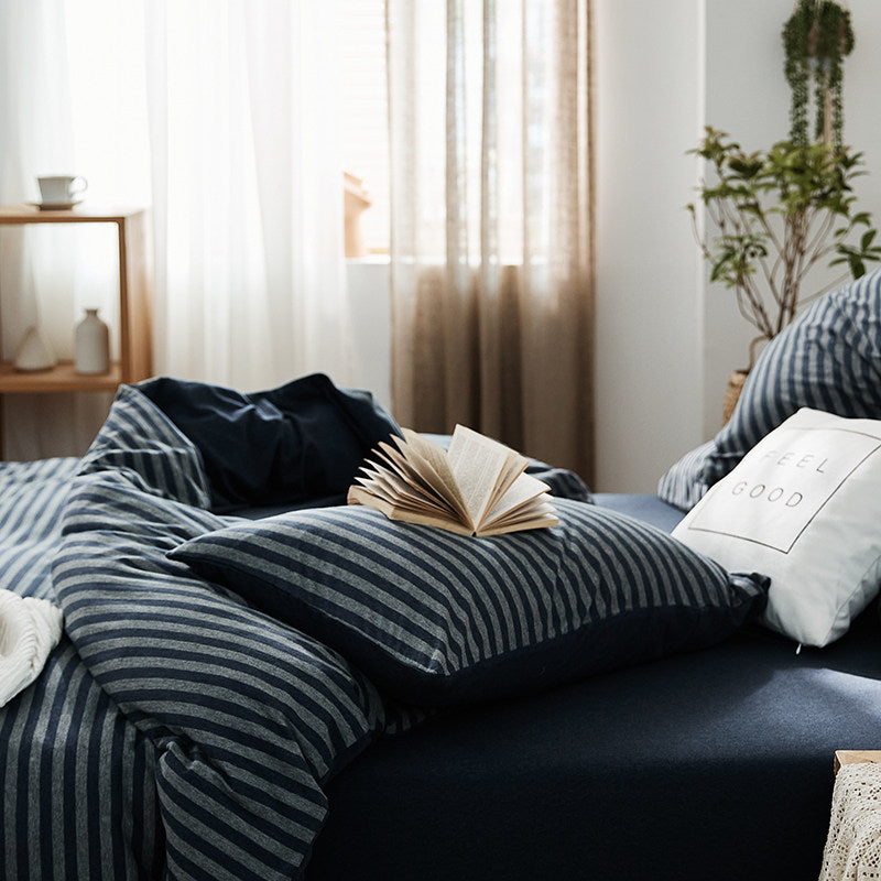Classic Stripe Cotton Jersey 4-Piece Bedding Set | Standard Fit 10" (25cm)