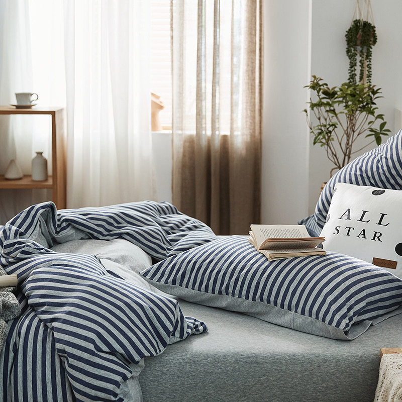 Classic Stripe Cotton Jersey 4-Piece Bedding Set | Standard Fit 10" (25cm)